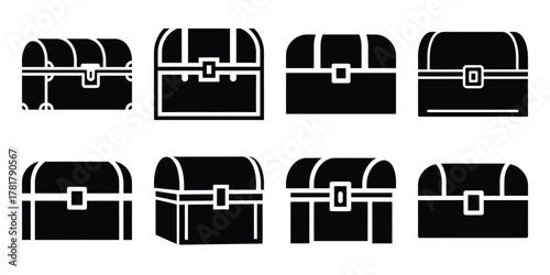 gold chest silhouette vector icon set