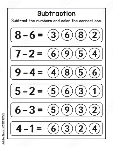 Printable Subtraction Worksheet | Subtract and Color the Correct Number