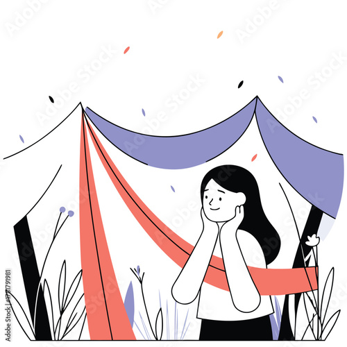 Vibrant festival scene with people dancing and exploring art installations