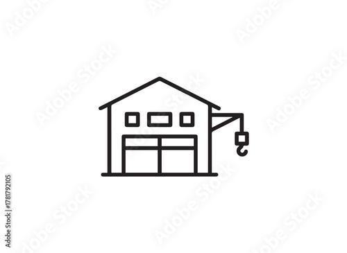 Warehouse Building Line Icon — Simple Bold Outline Industrial Storage and Logistics Vector Symbol
