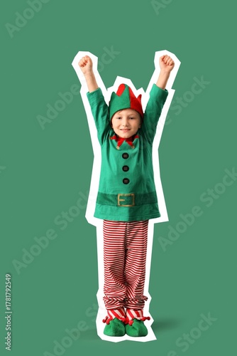 Happy little elf on green b...