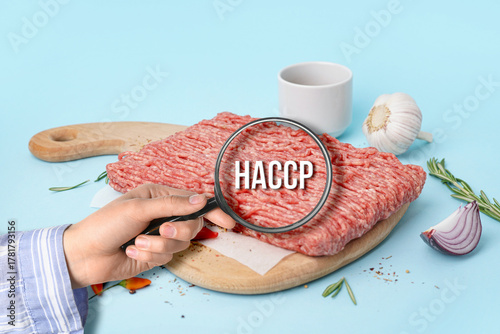 Wooden board of fresh mince...