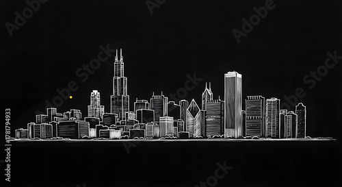 Silhouette USA Stylish Chicago Skyline Graphic Illustration,