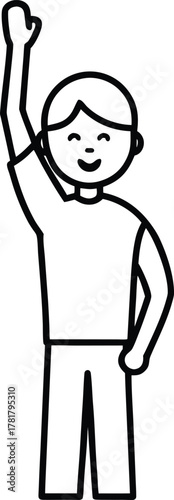 Student raising hand line art transparent background
