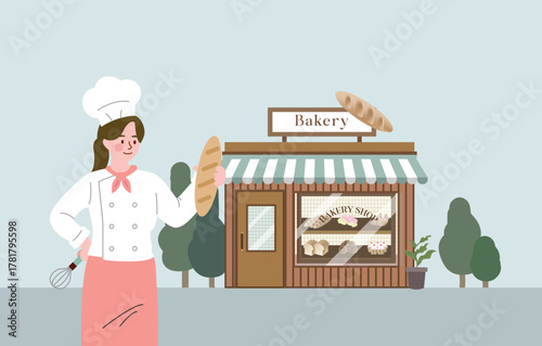 Flat illustration of female pastry chef