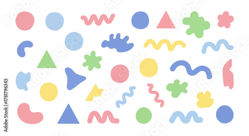 Abstract Memphis Style Shapes Vector Elements - Colorful Geometric and Organic Forms