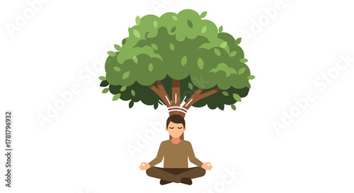 Meditating Man Beneath the Tree of Life A Symbol of Growth and Serenity