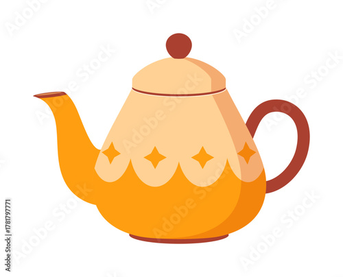 Orange and Beige Teapot with Star Pattern in Illustration Style