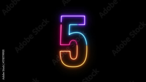 Multicolor Neon Glow 10 to 0 Countdown Animation with Scratches Flickering on Black Background, Retro Motion Graphic