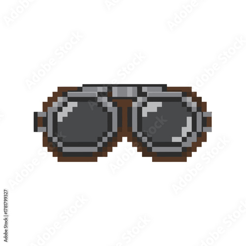 Vintage Aviator or Steampunk Goggles in 8-Bit Pixel Art Style, Essential Accessory for Pilot, Driver, or Explorer Character Sprite and Retro-Futuristic Themes.