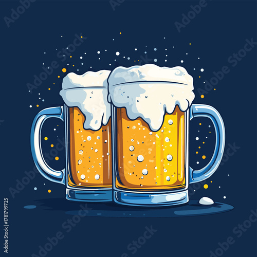 Banner for Happy Beer Day with mugs of fresh beverage. Generative AI   , vector style simple color