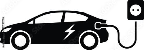 Electric car charging at a power station isolated on white background.