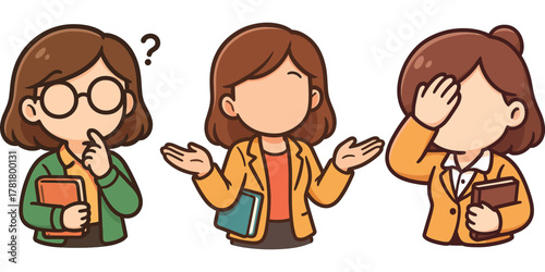 female office worker thinking questioning and facepalm reaction