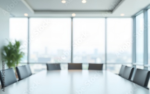bright modern office interior, white background, blurred backdrop, glass partitions meeting room. High quality