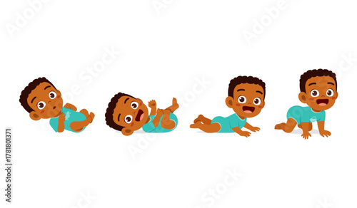 African American Baby Crawling and Lying Happy Smiling and Laughing in Cartoon Illustration