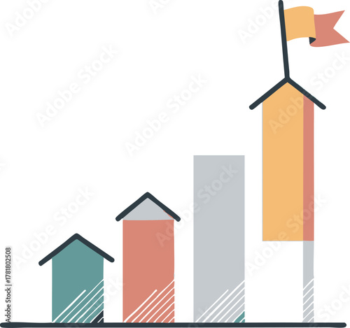 Progressive growth chart representing business success and achievement of goals.