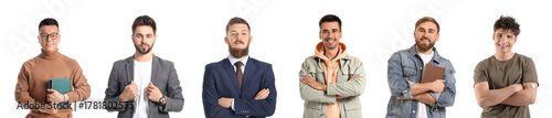 Group of young men on white...