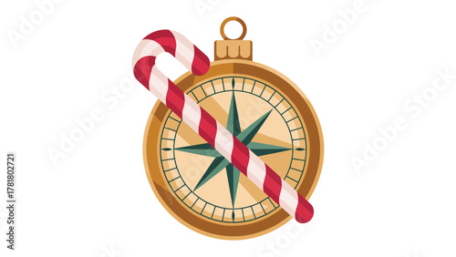 Holiday Navigation: A festive Christmas ornament merges with a compass, offering a creative concept of direction and holiday spirit. 