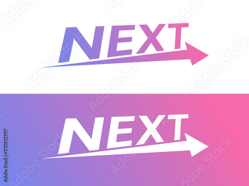 Creative italic Letter "NEXT" with Next Typography on top of the growth arrow symbol logo vector design concept. Letter "NEXT" symbol for future technology, corporate identity, business, new tech.