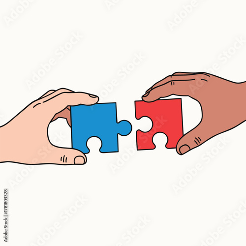 Hands Connecting Puzzle Pieces Symbolizing Teamwork and Collaboration.