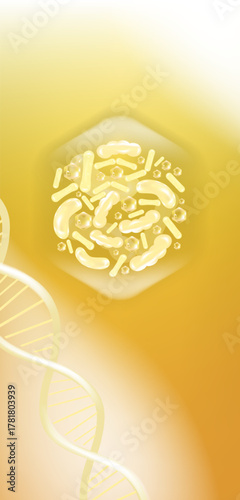 Probiotic and Hyaluronic acid skin solutions ad, gold collagen, and vitamin serum drops with cosmetic advertising background ready to use illustration vector.