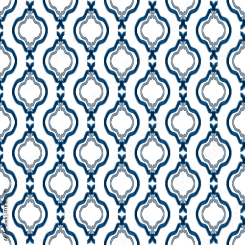 Seamless Art Deco pattern. Blue ornament on white background.