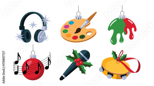 Canvas-taulu Festive Ornaments of Passion: These whimsical ornaments pay homage to artistry and melodies, blending festive cheer with creative pursuits