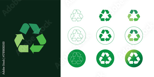 Green Recycle Symbol Icon Set in Various Styles