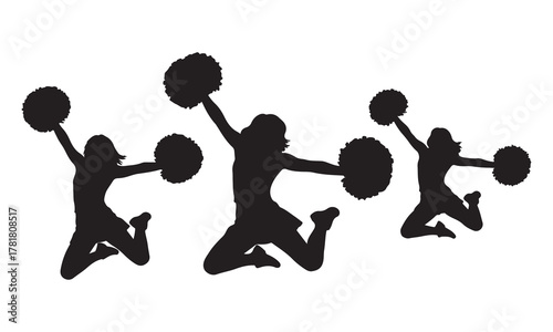 Cheerleaders jumping with pom poms silhouette