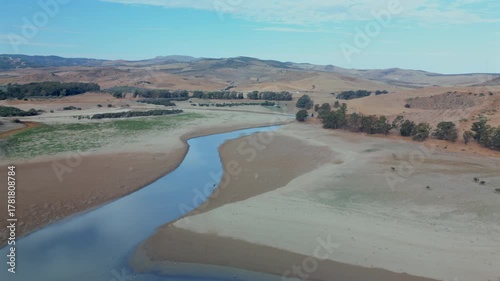 Drying up river, Andalusia, Spain, aerial view.