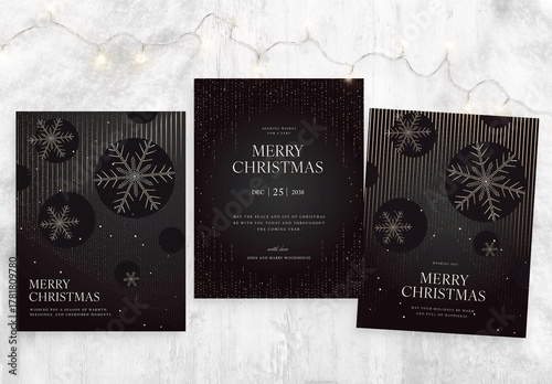 Merry Christmas Poster Template in Luxury Black & Gold Minimalist Style for Luxe NYE New Year Invite Cards