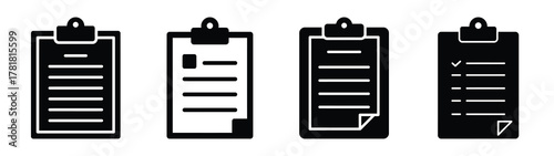 clipboard minimal flat icon set, black color and white background