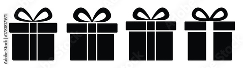 gift box minimal icon set, black color and white background