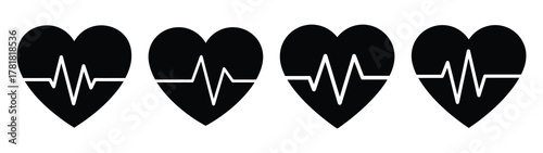 heart pulse minimal icon set, black color and white background