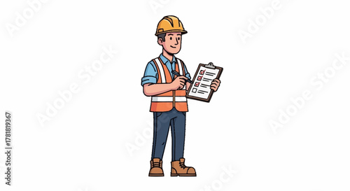 Professional construction worker reviewing checklist on site, ensuring safety and quality with meticulous attention to detail for a successful project outcome