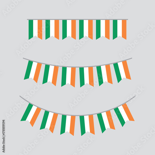 Seamless flag of Ireland party bunting border. Flat design illustration.	
