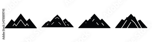 mountain minimal flat icon set, black color and white background