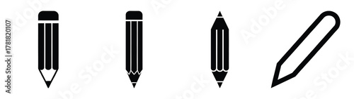 pencil minimal flat icon set, black color and white background