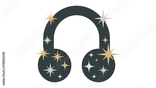 Shining Headphones Icon: An elegant illustration of headphones radiates with sparkling stars, symbolizing the enchantment of sound and music.