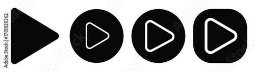 play button minimal icon set, black color and white background
