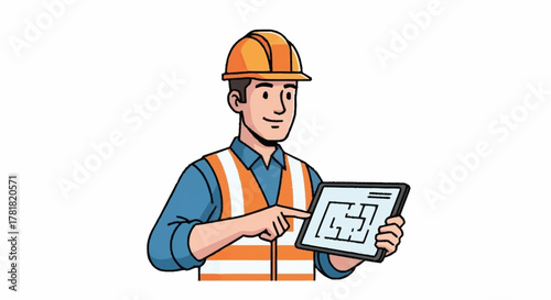 Professional architect reviews building plans on a tablet, offering modern construction solutions and expertise for innovative designs and project success