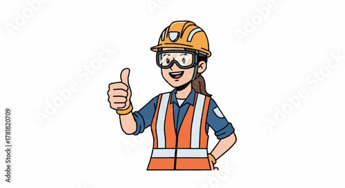 Confident female construction worker giving thumbs up for safety inspection success, perfect for training materials and promoting workplace compliance