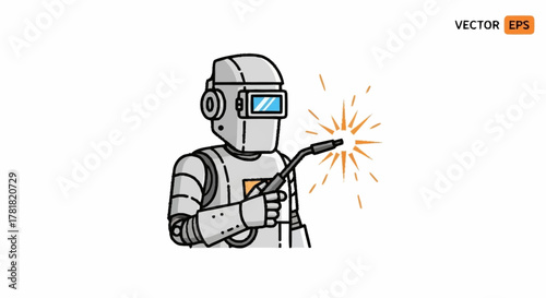 Futuristic robot welder hard at work with safety gear creating sparks, a perfect symbol for automation, manufacturing, and innovative technology solutions