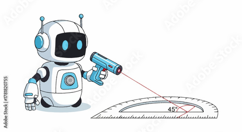 Cool robot toy accurately measures 45 degrees with laser precision, showing STEM learning and future technology in a clean, modern design