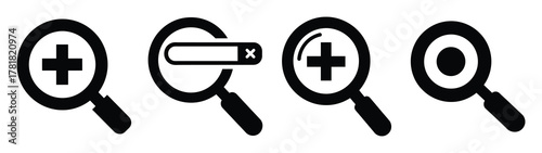 search minimal flat icon set, black color and white background