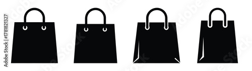 shopping bag minimal icon set, black color and white background