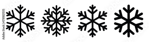 snowflake minimal flat icon set, black color and white background