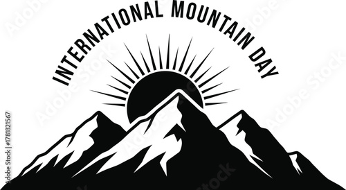 Mountain range with sunburst illustration, International Mountain Day celebration