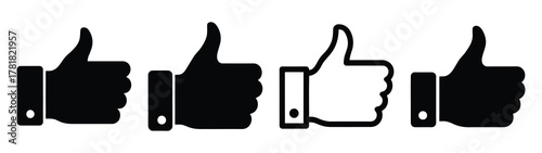 thumbs up minimal icon set, black color and white background