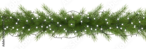 Simple Christmas Pine Garland with White LED Fairy Lights